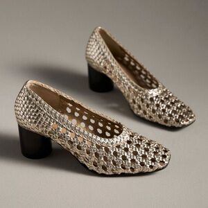 Pilcro Gold Woven Block Heel Shoes